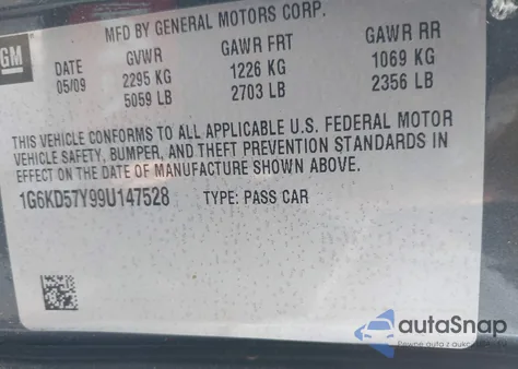 2009 Cadillac Dts 1Sc из США, поврежденный, VIN 1G6KD57Y99U147528